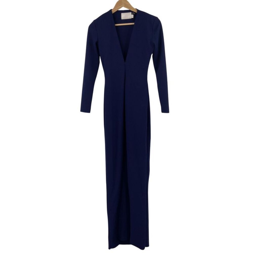 Solace London X Revolve Bodycon V-neck Slit Long Formal Gown Blue 2